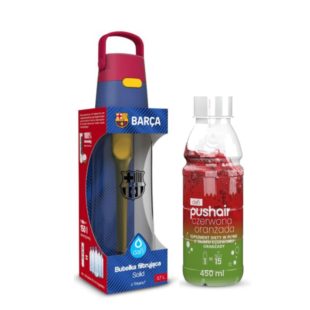 Dafi Solid 0.7 Filtering Bottle FC Barcelona + Red Orangeade syrup