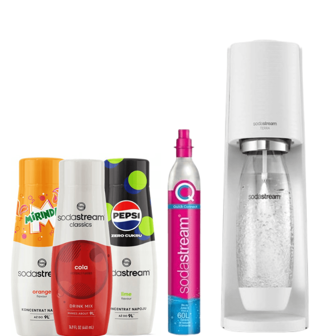 Sodovkovač Terra White SodaStream  + 3 x Sirupy