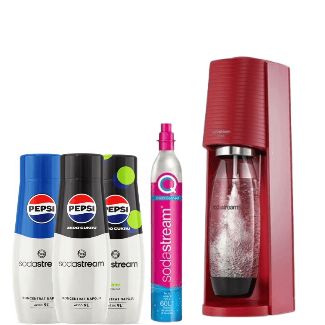 SodaStream Výrobník sody Terra Red + SodaStream 3 x sirupy