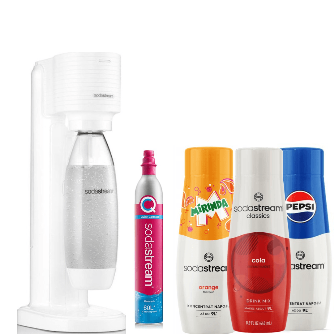 GAIA White výrobník perlivé vody + 3 sirupy SodaStream