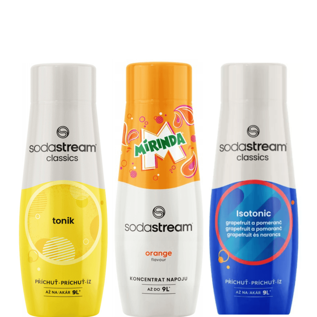 3 x SodaStream ISOTONIC + TONIK+MIRINDA sirupy