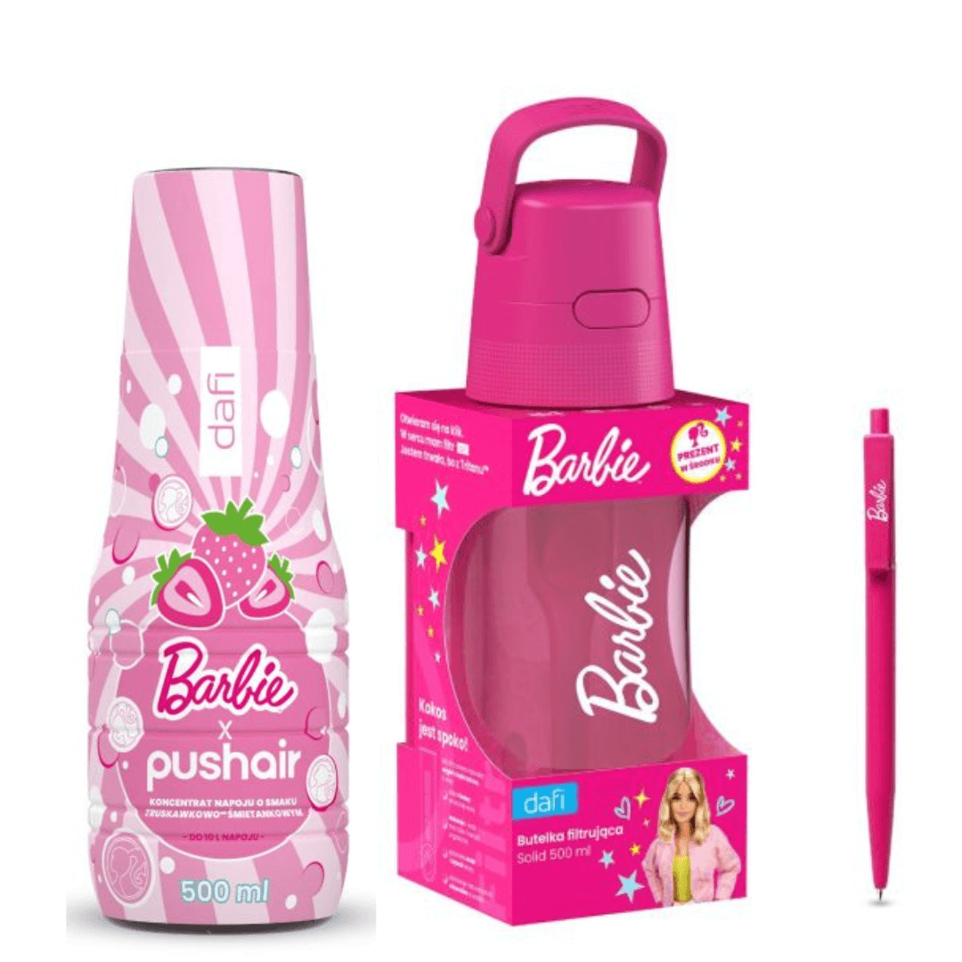 BARBIE Dafi SOLID 0,5 Filtrační Láhev + PUSHAIR BARBIE Sirup na Sodovou Vodu 500 ml