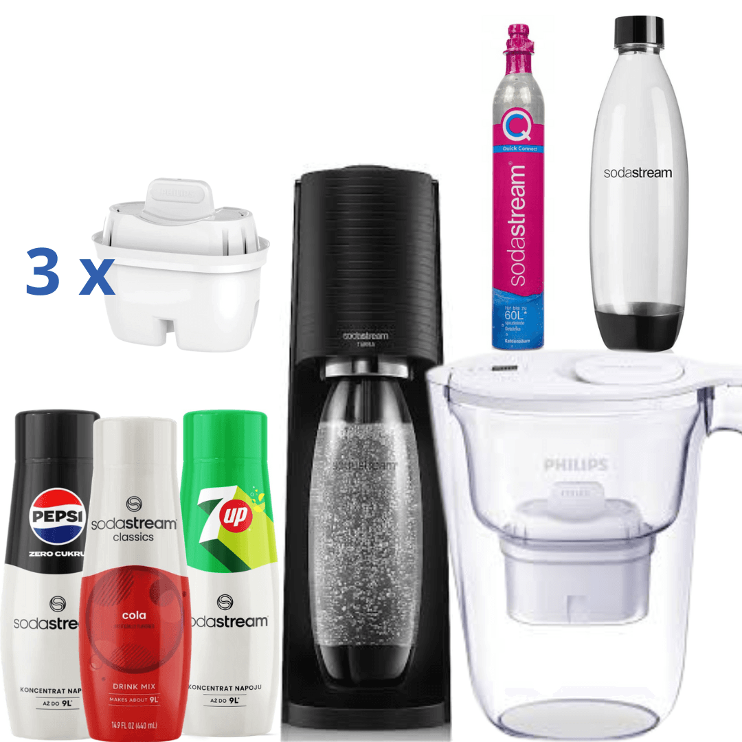 Filtrační konvice Philips na vodu + 3 Sirupy+SodaStream Saturátor