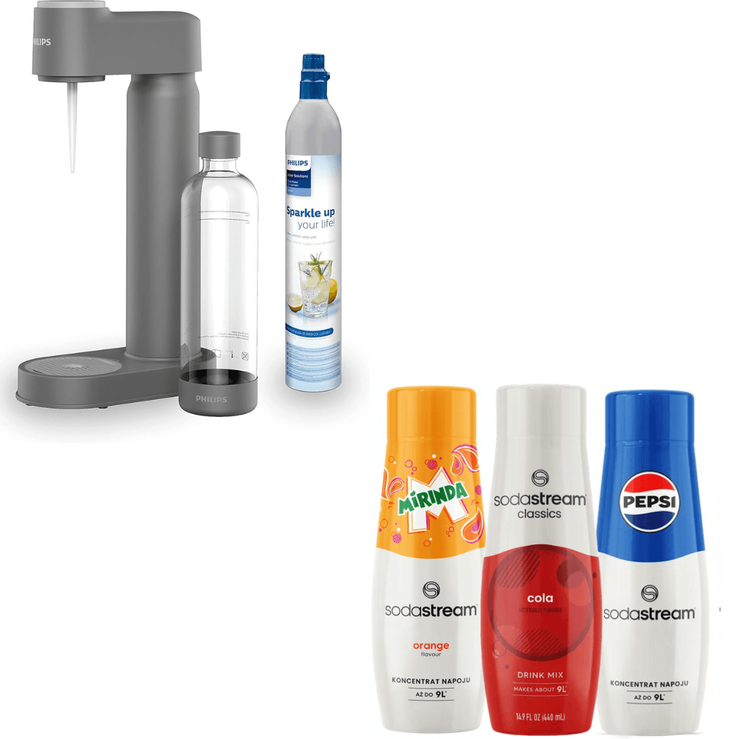 Philips Lite výrobník perlivé vody, s CO2 bombičkou, šedý +  3 x sirupy