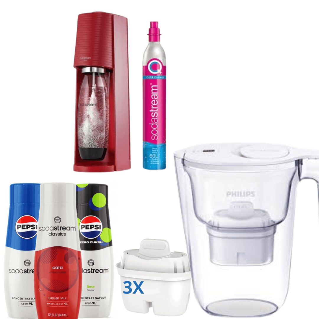 3 x Sirupy +Saturátor Terra Červený + Philips filtrační konvice na vodu