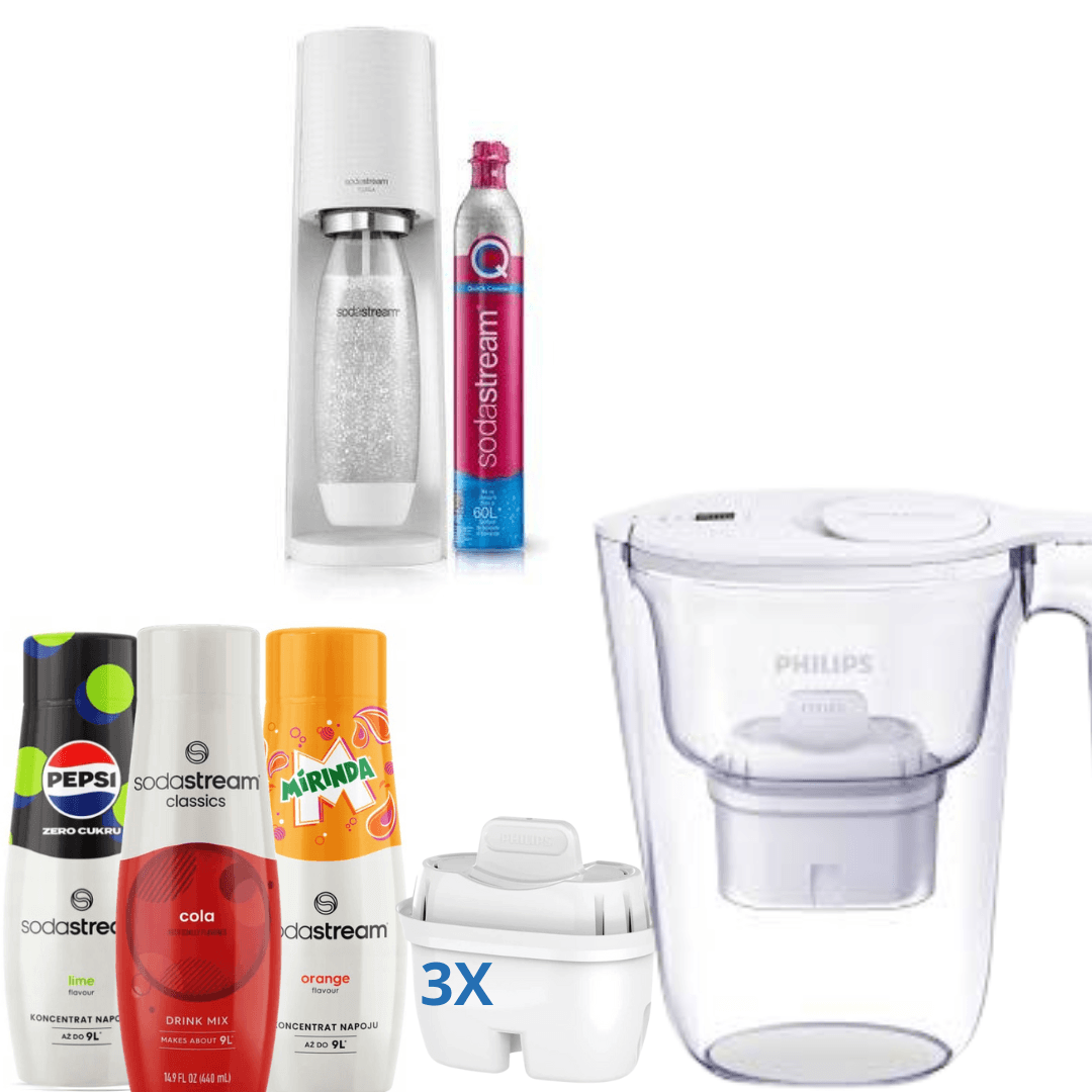 Výrobník sody Terra White + 3 sirupy + filtrační džbán Philips