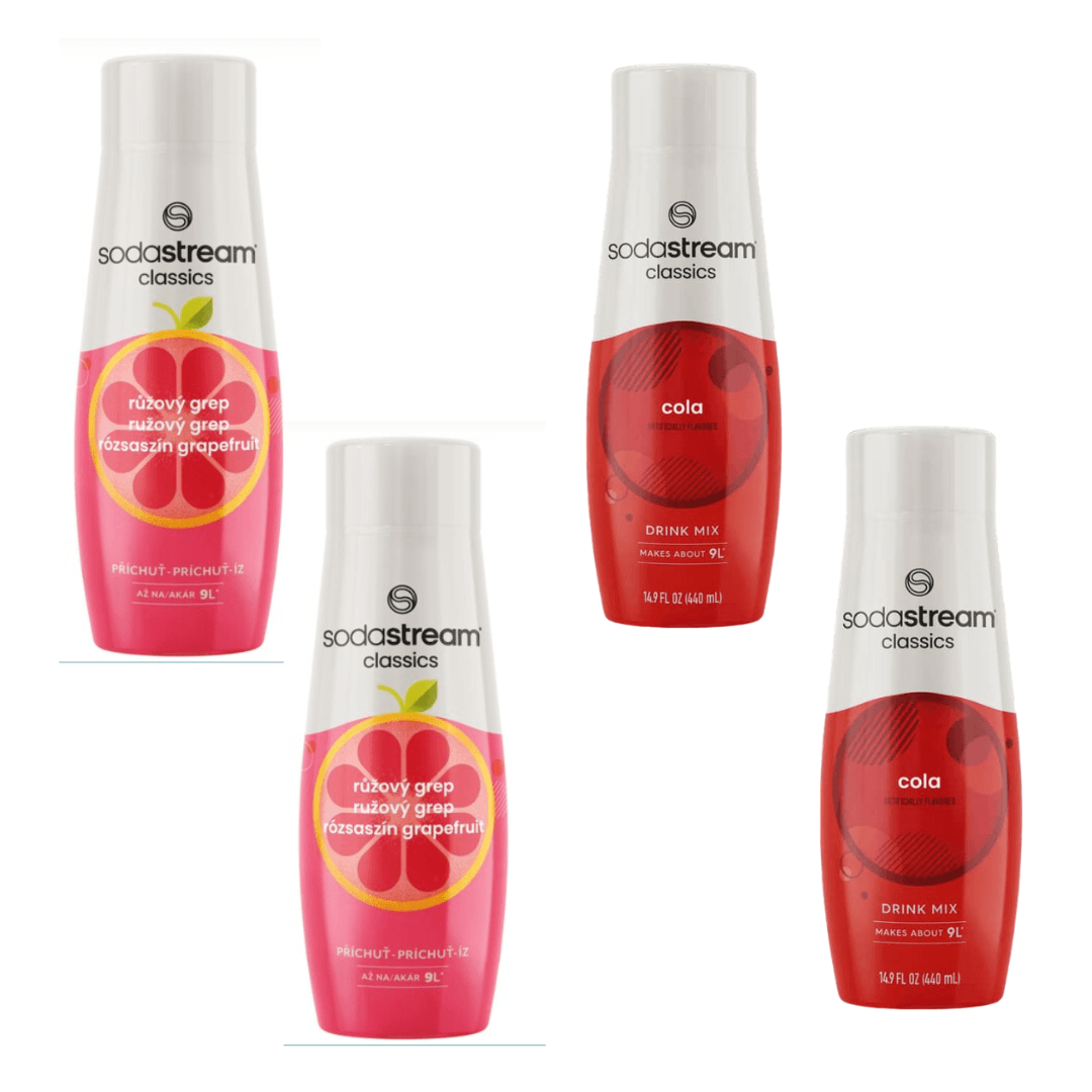 2x Cola + 2x Růžový grapefruit SodaStream sirupy