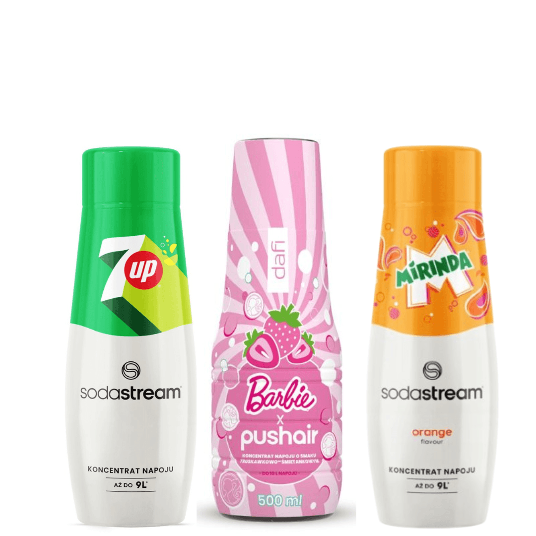 PUSHAIR BARBIE + SodaStream MIRINDA a 7 UP sirupy