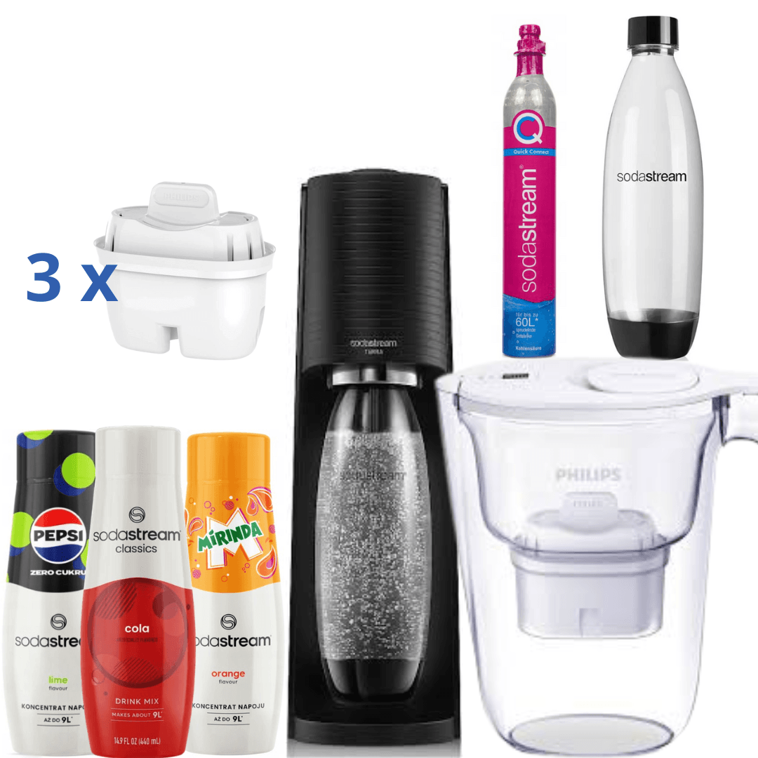 3 Sirupy + Saturátor SodaStream+Filtrační konvice Philips na vodu