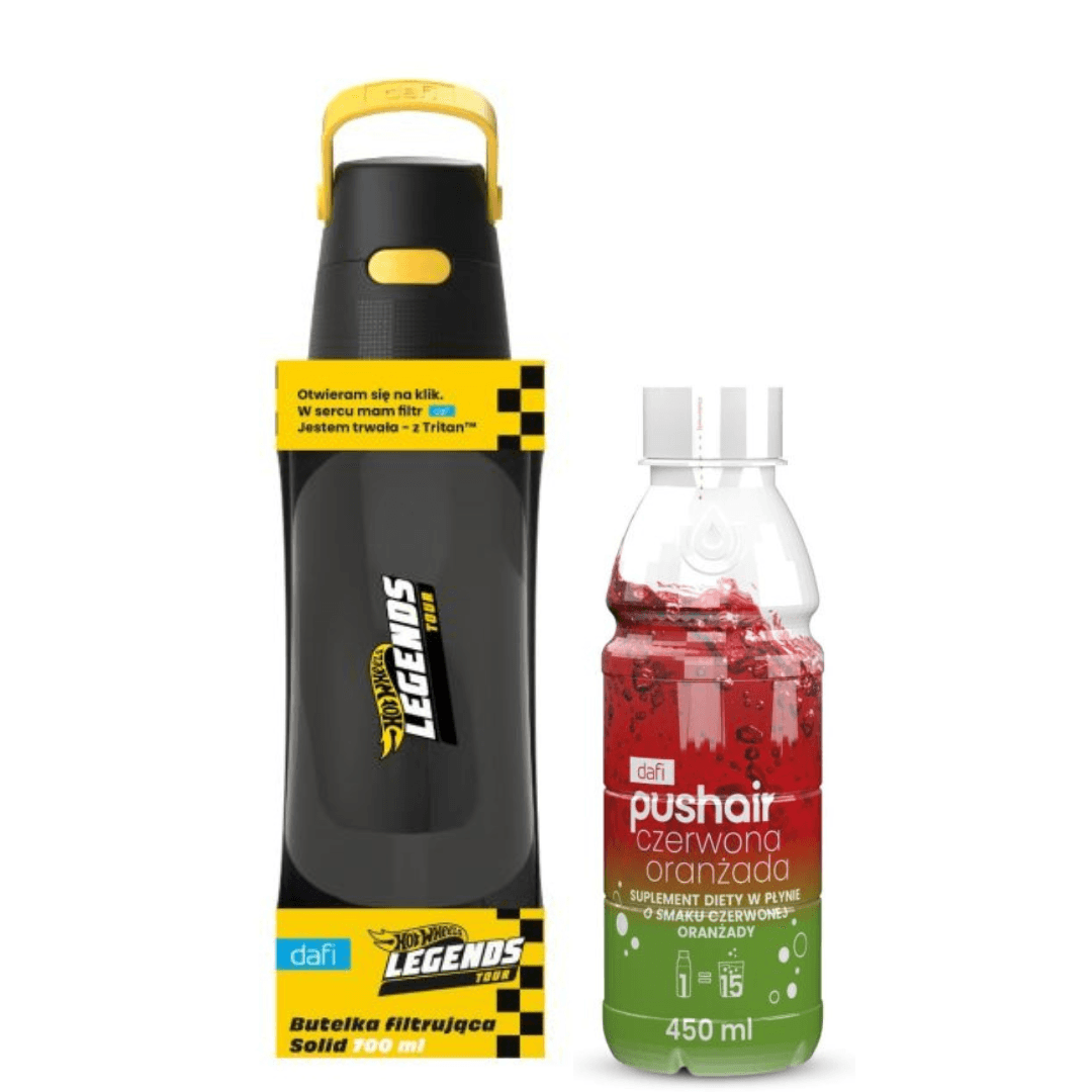 Dafi SOLID HOT WHEELS Filter Bottle 0.7 l + Red Orangeade Syrup