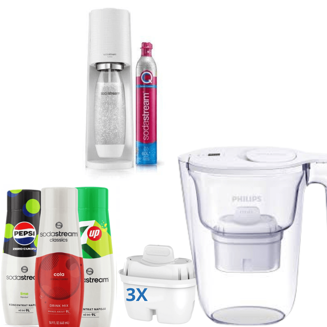 3 x Sirupy +Saturátor Terra White + Philips filtrační konvice na vodu, 2,6 L