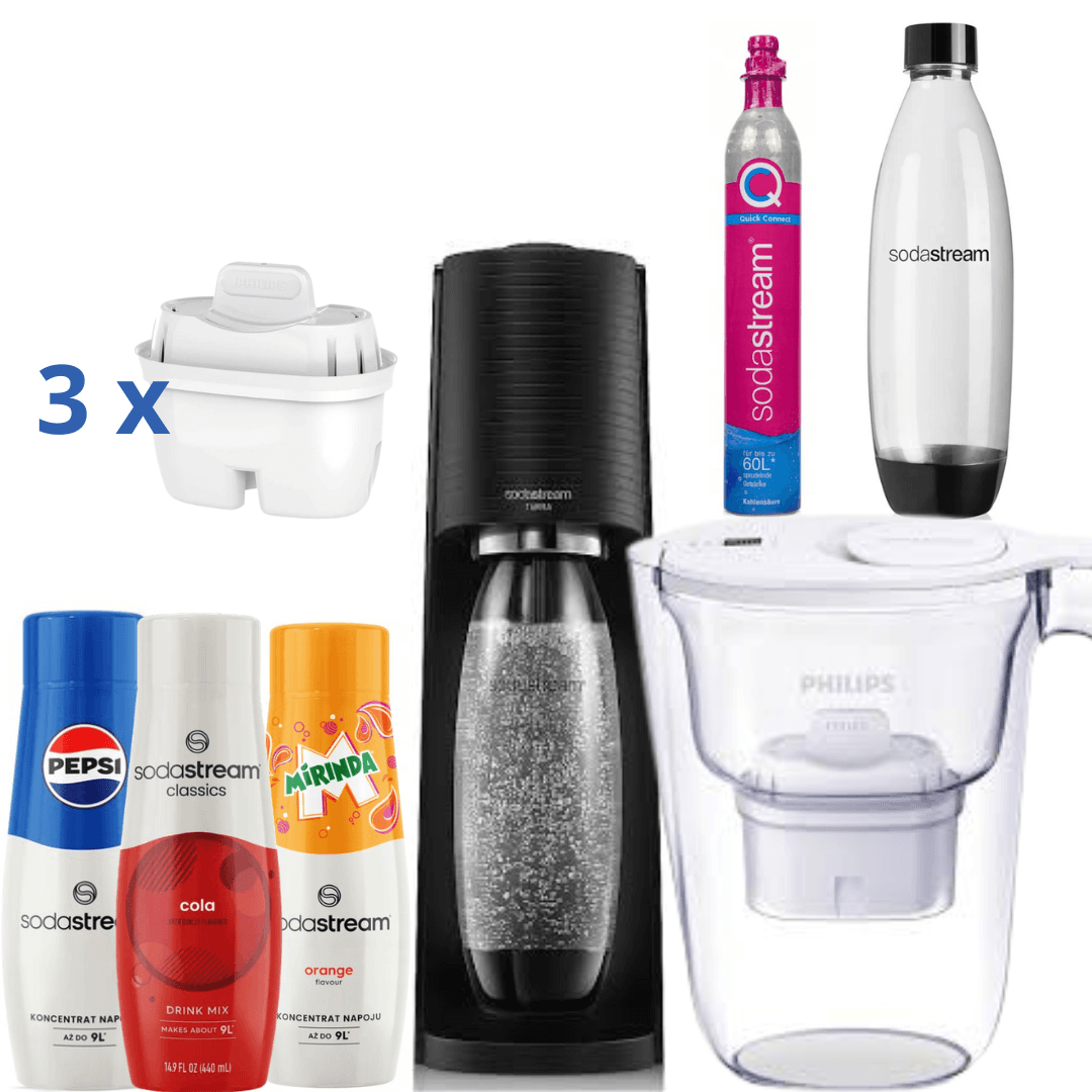 Filtrační konvice Philips na vodu  + Saturátor SodaStream+3 Sirupy