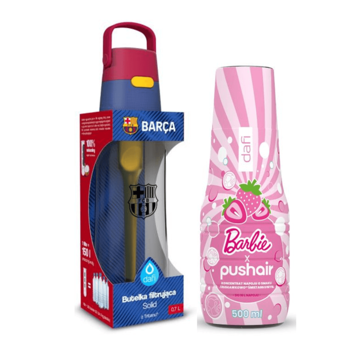 Dafi Solid 0.7 Filtering Bottle FC Barcelona + BARBIE syrup