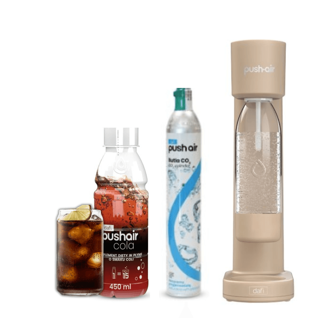 PUSHAIR Dafi výrobník vody CAPPUCCINO + CO2 kazeta + 0,7 láhev + sirup Cola 450 ml