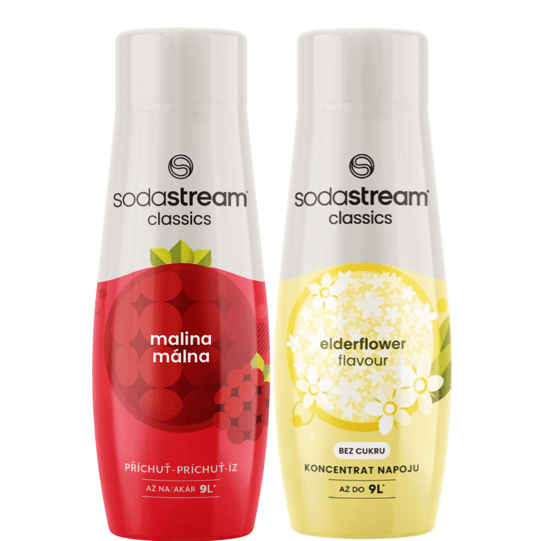 2 x SodaStream Malina + Bezinkový Zero sirupy