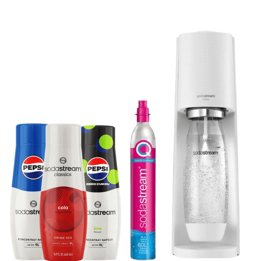 Sodovkovač Terra White + 3 x Sirupy SodaStream