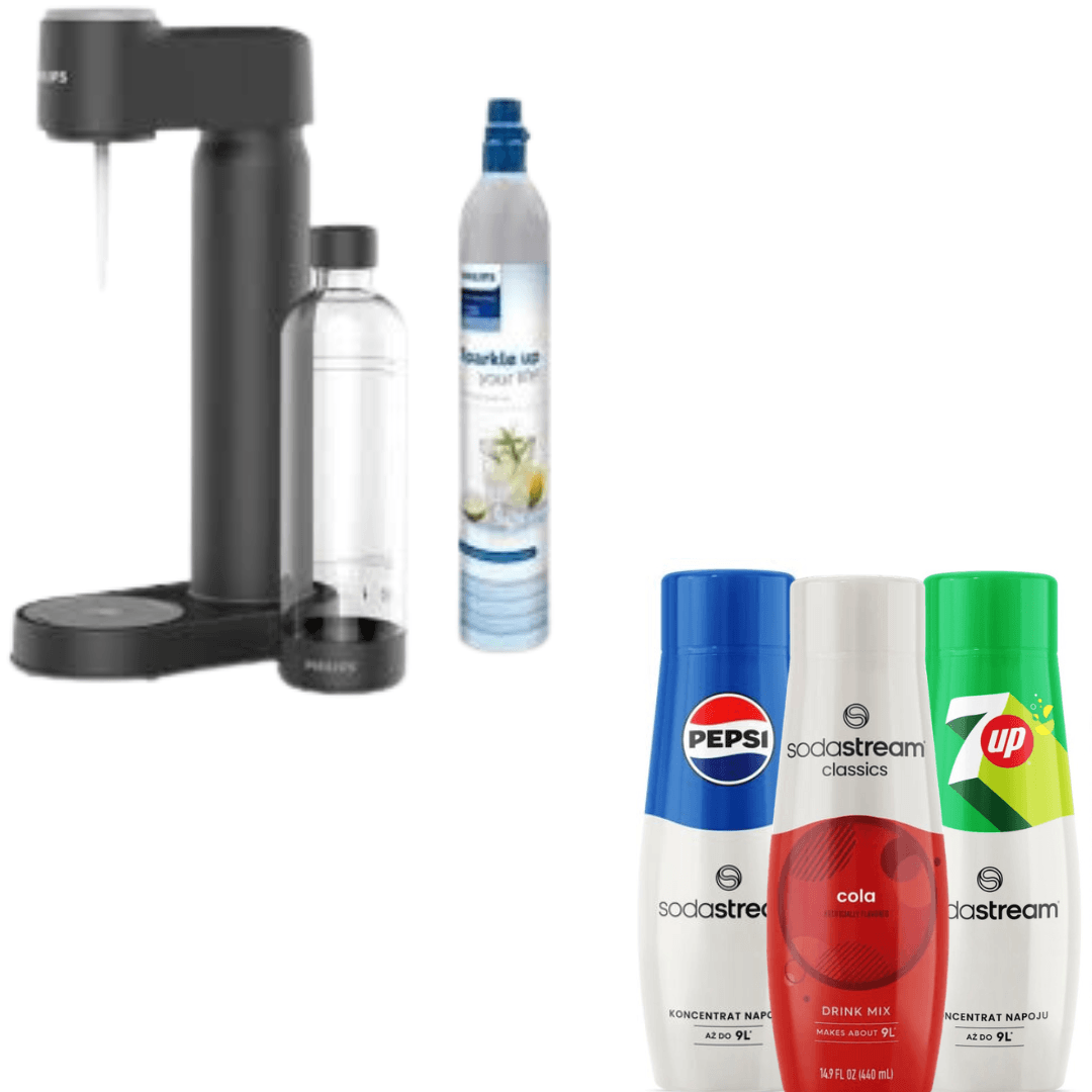 Philips výrobník sody, s CO2 kazetou, černý  + 3 x sirupy