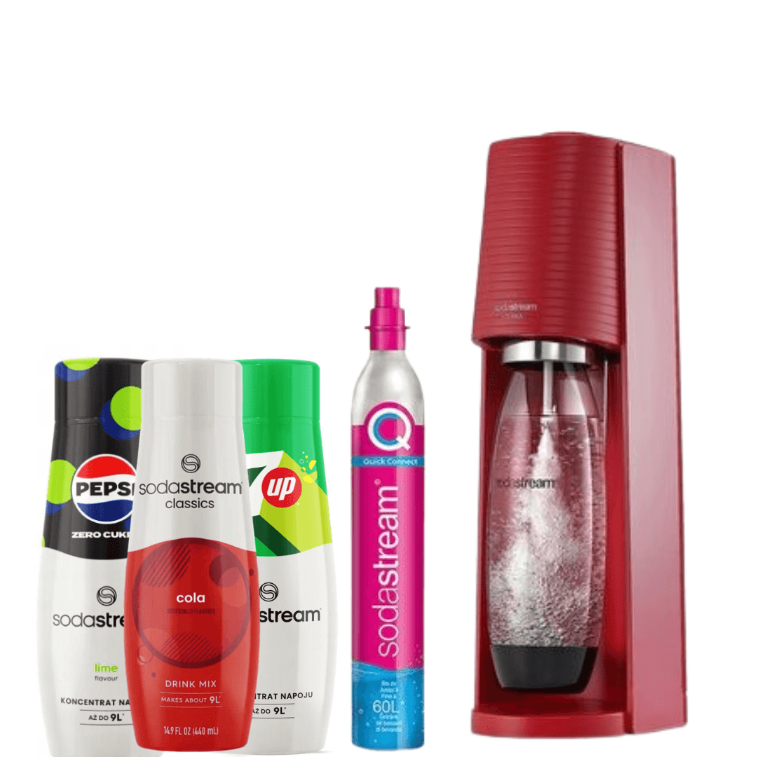 Výrobník sody Terra Red + 3 x sirupy SodaStream