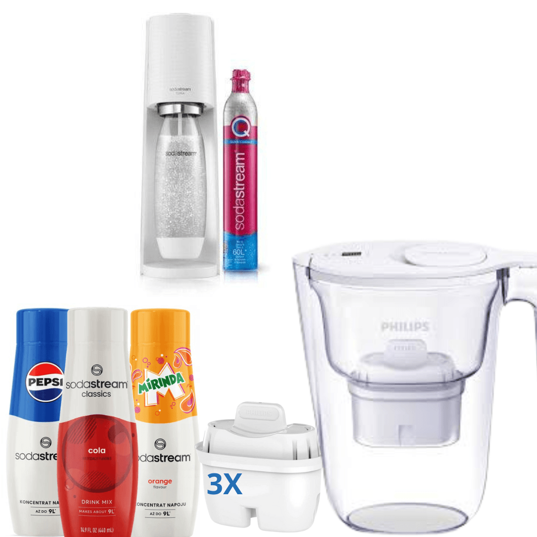 filtrační džbán Philips+ Výrobník sody Terra White + 3 sirupy