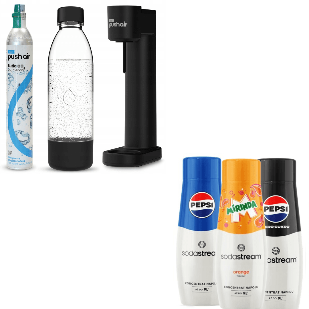 3 x koncentrát+ Dafi PUSHAIR saturátor vody černý sifon + CO2 bombička + láhev 0,7 l