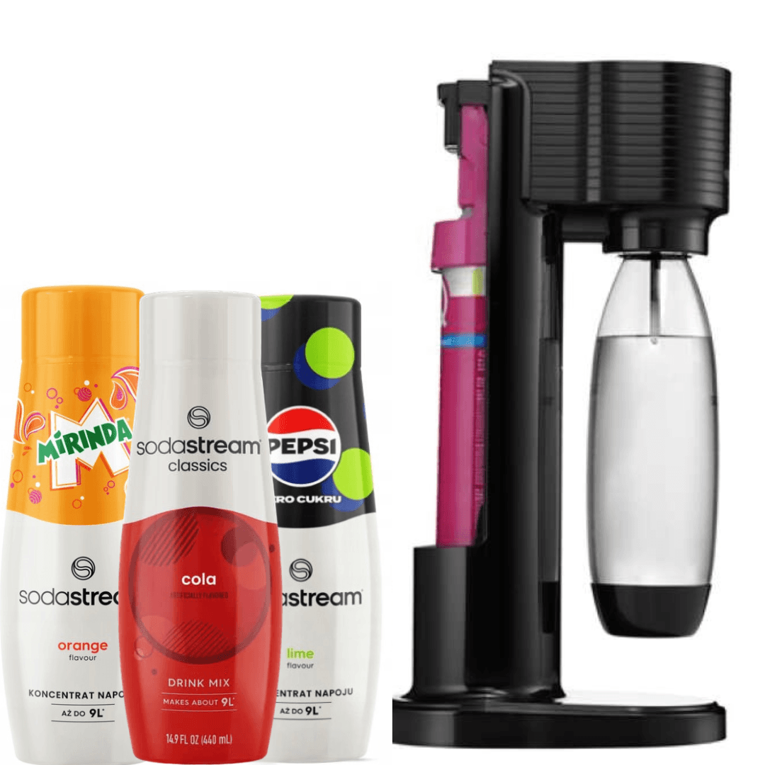 GAIA Black výrobník perlivé vody + 3 x Sirupy