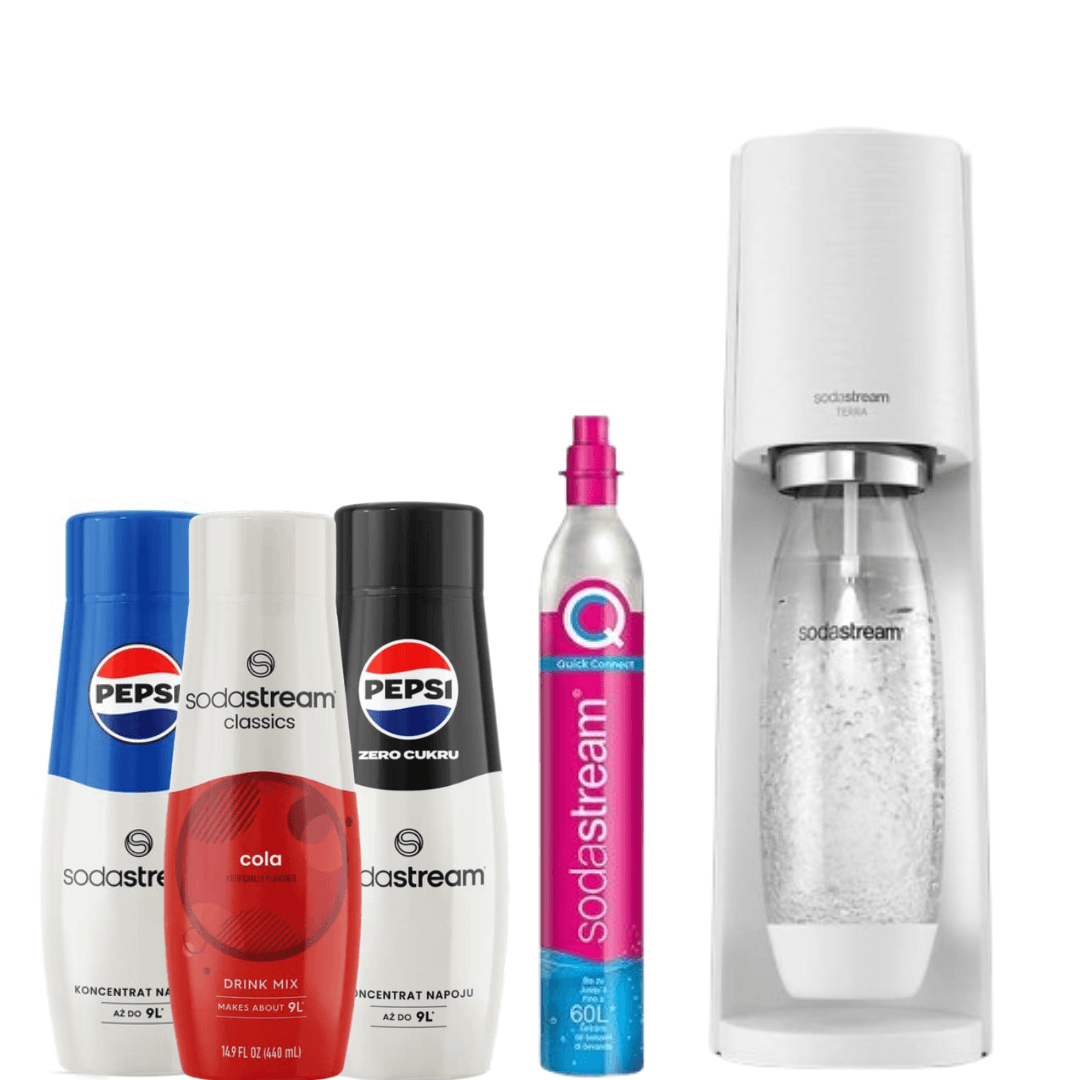 SodaStream Sodovkovač Terra White + 3 x Sirupy