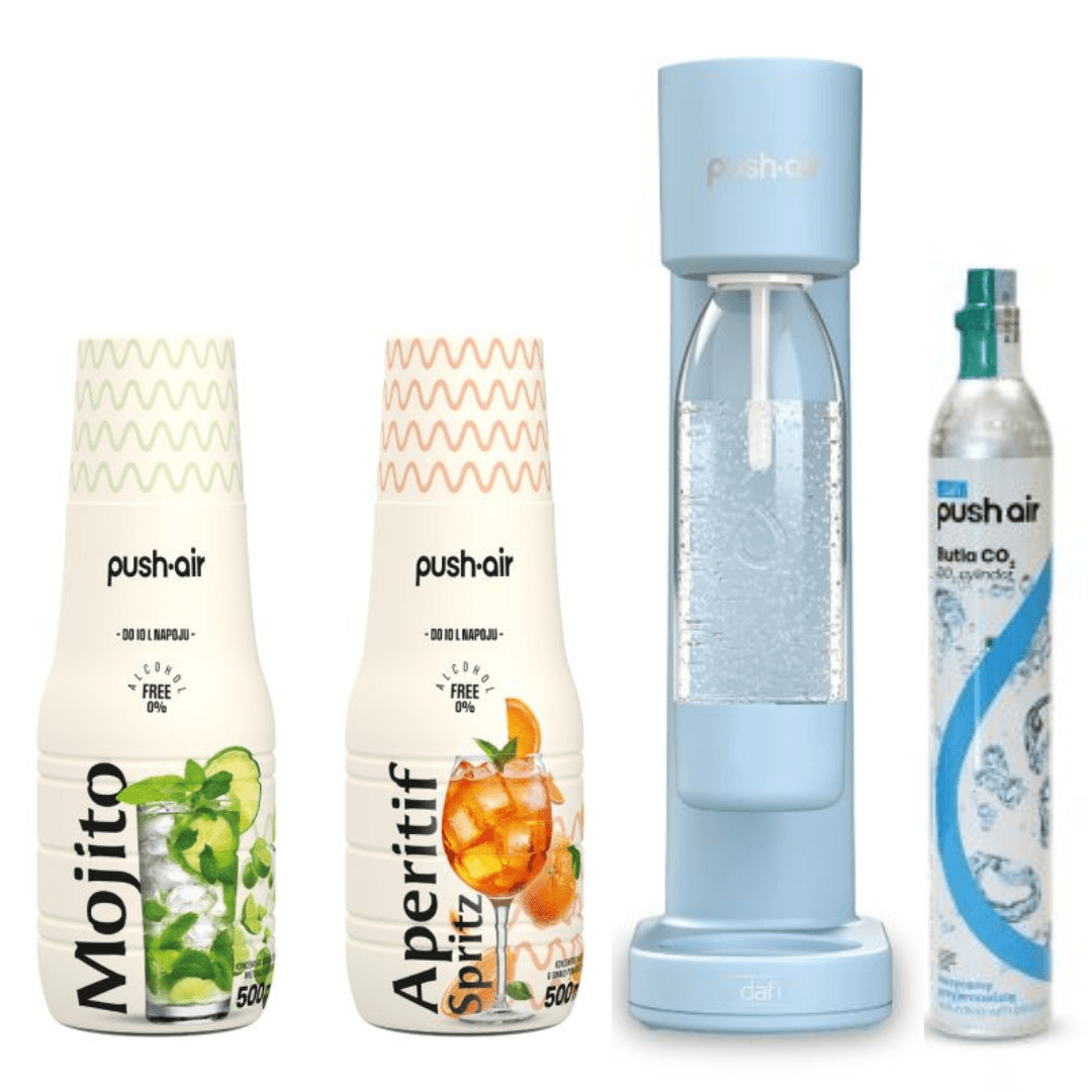 PUSHAIR saturátor vody Dafi lazur + CO kazeta + láhev 0,7 + 2 sirupy