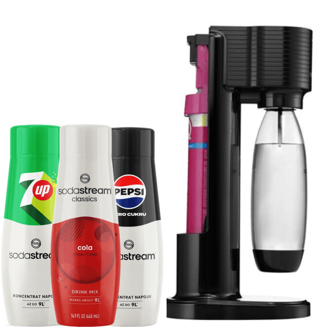Black výrobník perlivé vody GAIA + 3 x Sirupy