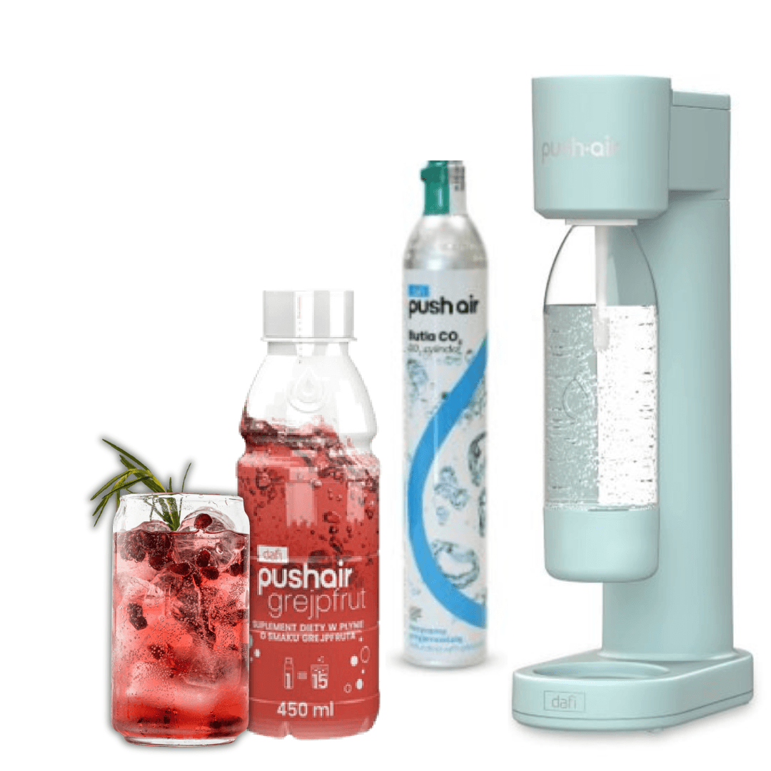 PUSHAIR Dafi vodní sycení MINT + CO2 kartuše + 0,7 l láhev + grapefruitový sirup 450 ml