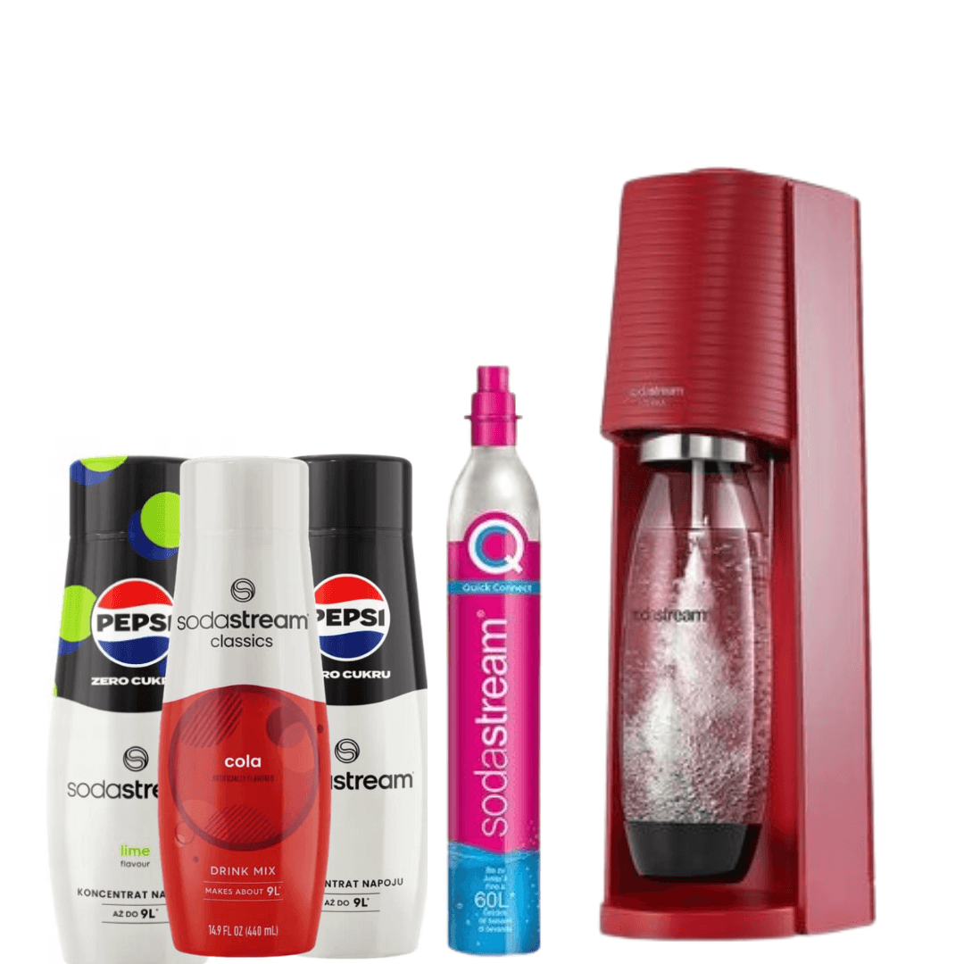 SodaStream Výrobník sody Terra Red + 3 x sirupy
