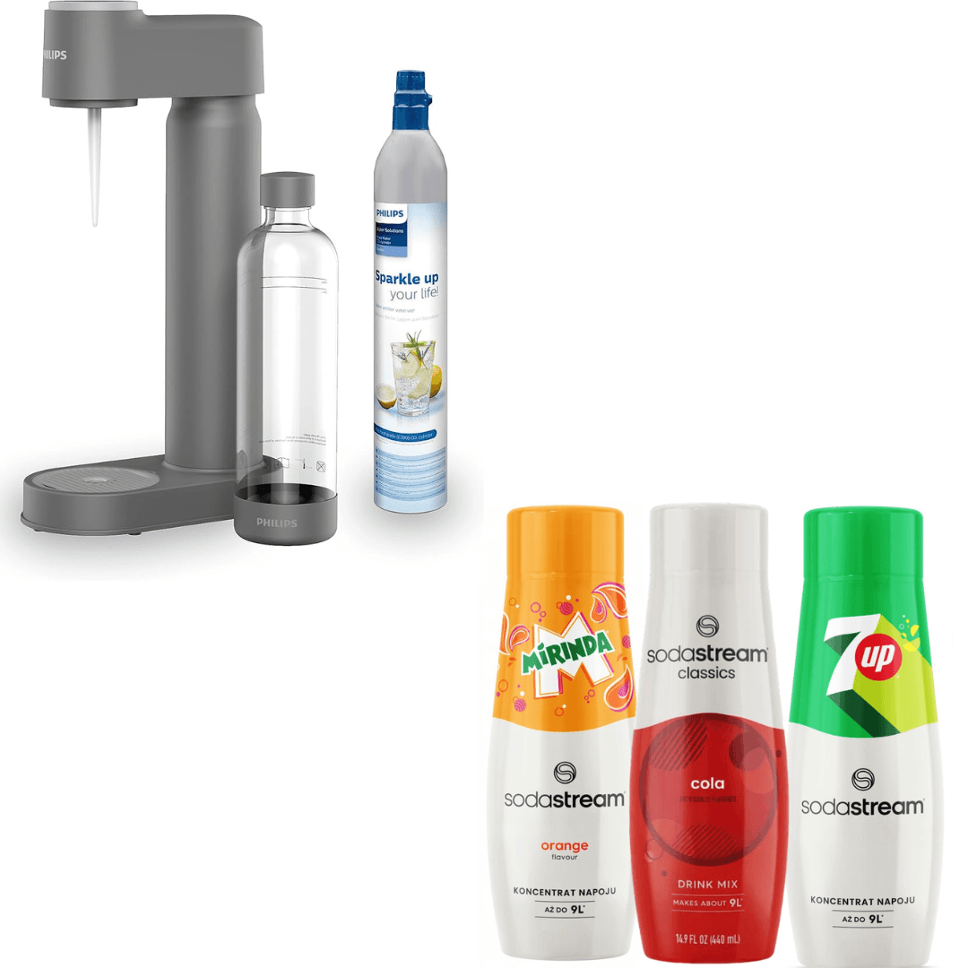 Philips Lite výrobník perlivé vody, s CO2 bombičkou, šedý + SodaStream 3 x sirupy
