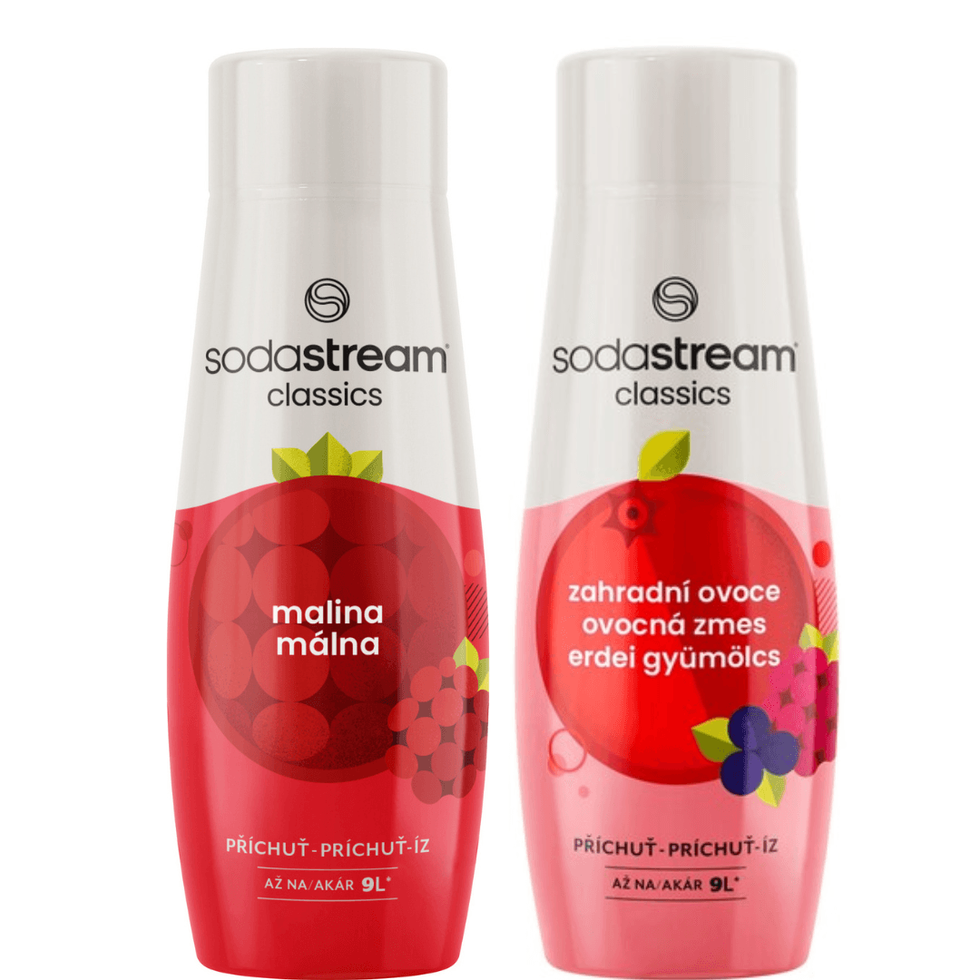 2 × SodaStream Malina + Zahradní ovoce sirupy