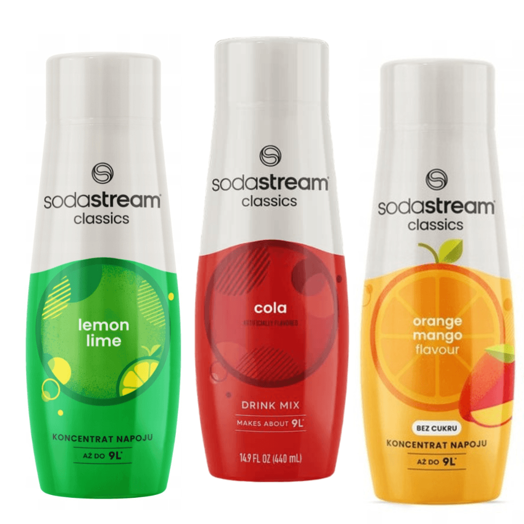 3x COLA + ORANGE-MANGO + LEMON-LIME sirupy
