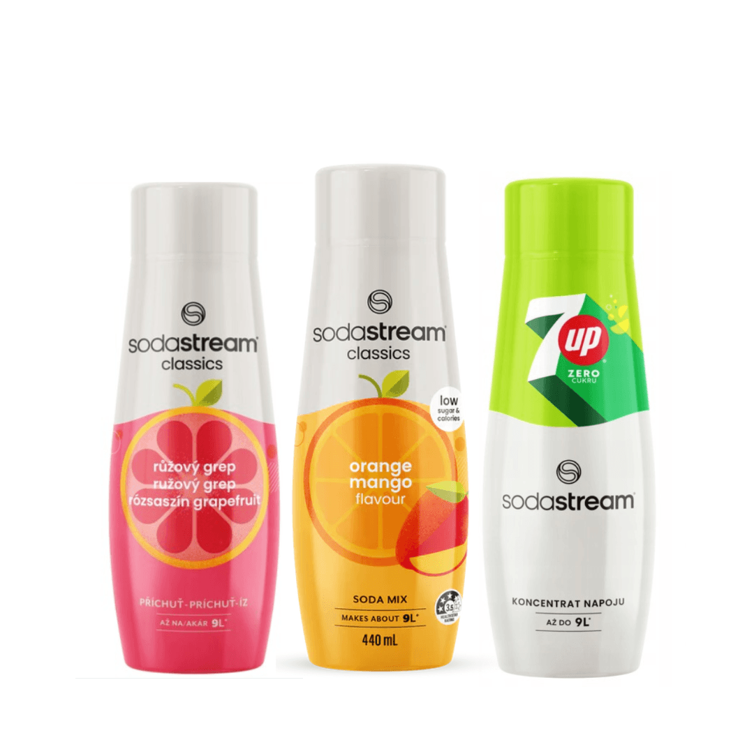 3x 7UP Zero + Pomeranč Mango + Růžový Grapefruit sirupy