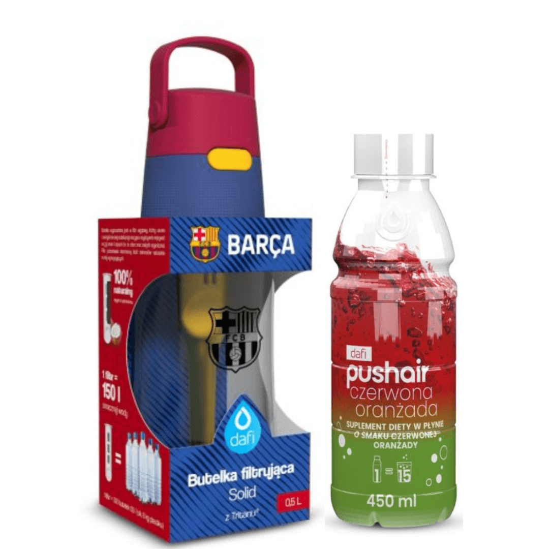 Dafi Solid 0.5 L filtering bottle FC Barcelona + Red Orangeade Syrup