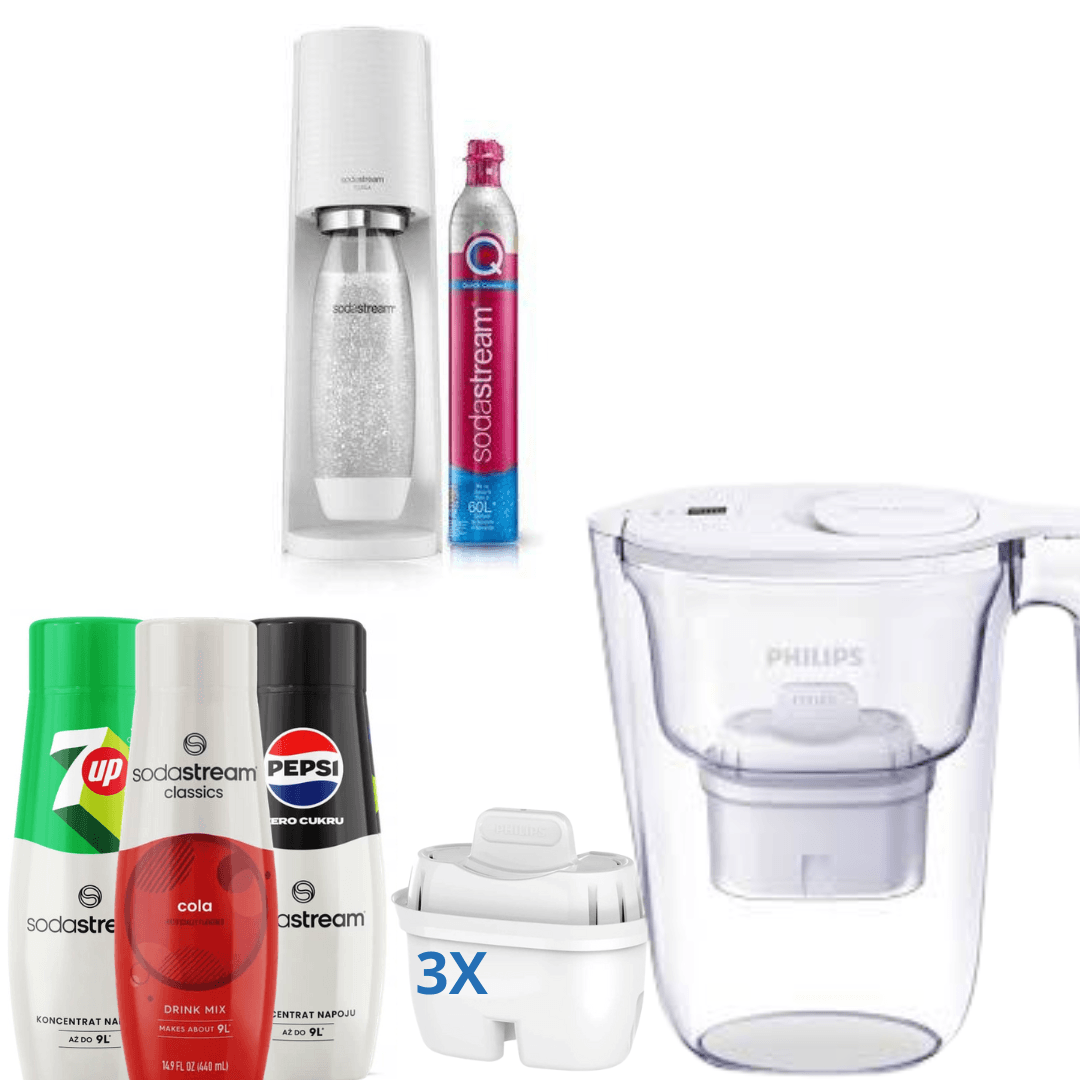 Výrobník sody Terra White + filtrační džbán Philips+ 3 sirupy